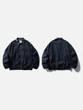 DAXUEN navy blue oversized bomber jacket with plaid collar