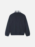 DAXUEN navy blue oversized bomber jacket with plaid collar