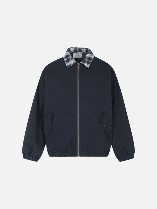 DAXUEN navy blue oversized bomber jacket with plaid collar