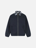 DAXUEN navy blue oversized bomber jacket with plaid collar