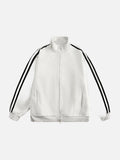 DAXUEN navy blue fleece zip jacket with yellow stripes
