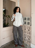 DAXUEN navy blue fleece zip jacket with yellow stripes — model photo