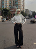 DAXUEN navy blue fleece zip jacket with yellow stripes — model photo