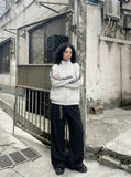 DAXUEN navy blue fleece zip jacket with yellow stripes — model photo