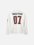 DAXUEN navy blue oversized two-tone '07' graphic jersey top