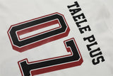 DAXUEN navy blue oversized two-tone '07' graphic jersey top