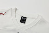 DAXUEN navy blue oversized two-tone '07' graphic jersey top