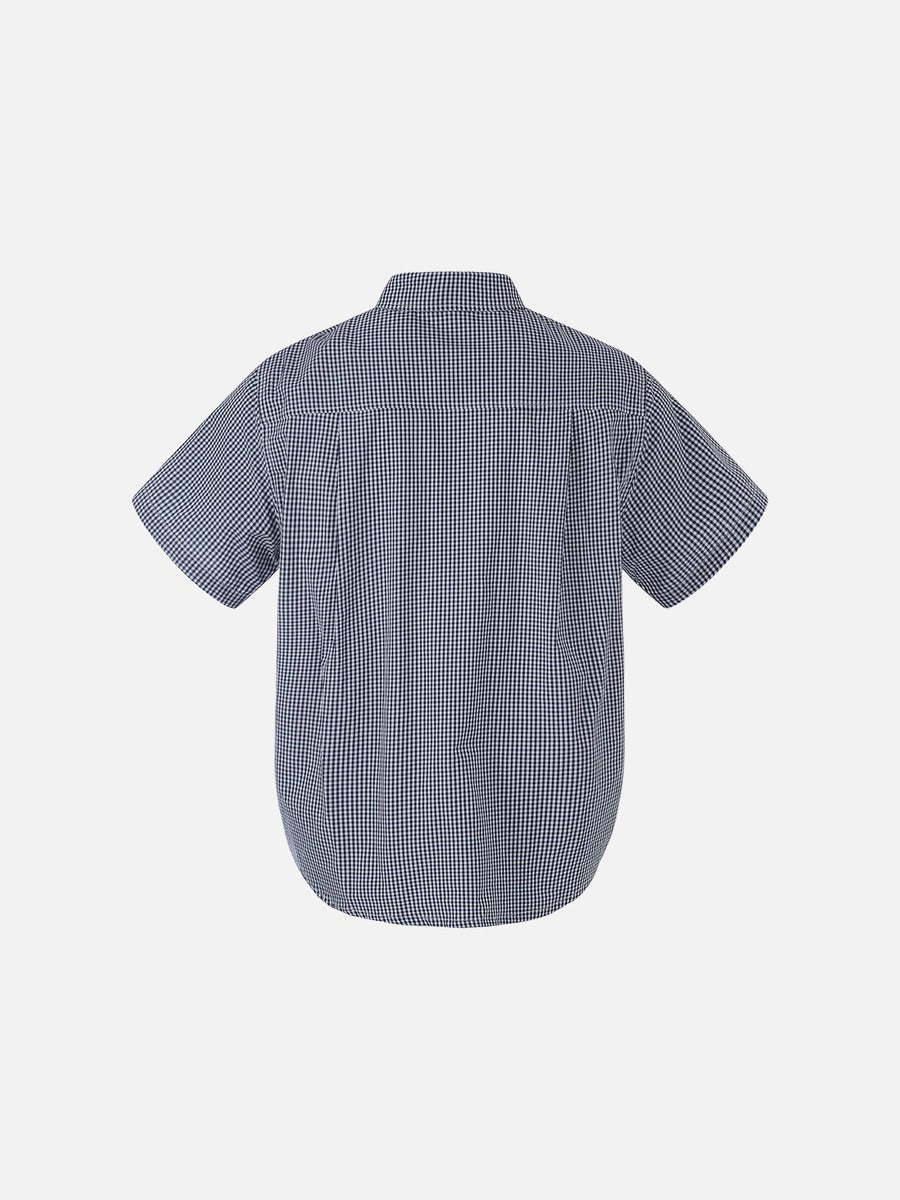DAXUEN Navy and white gingham short-sleeved shirt