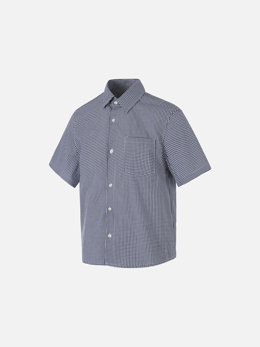 DAXUEN Navy and white gingham short-sleeved shirt