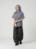 DAXUEN Navy and white gingham short-sleeved shirt — model photo