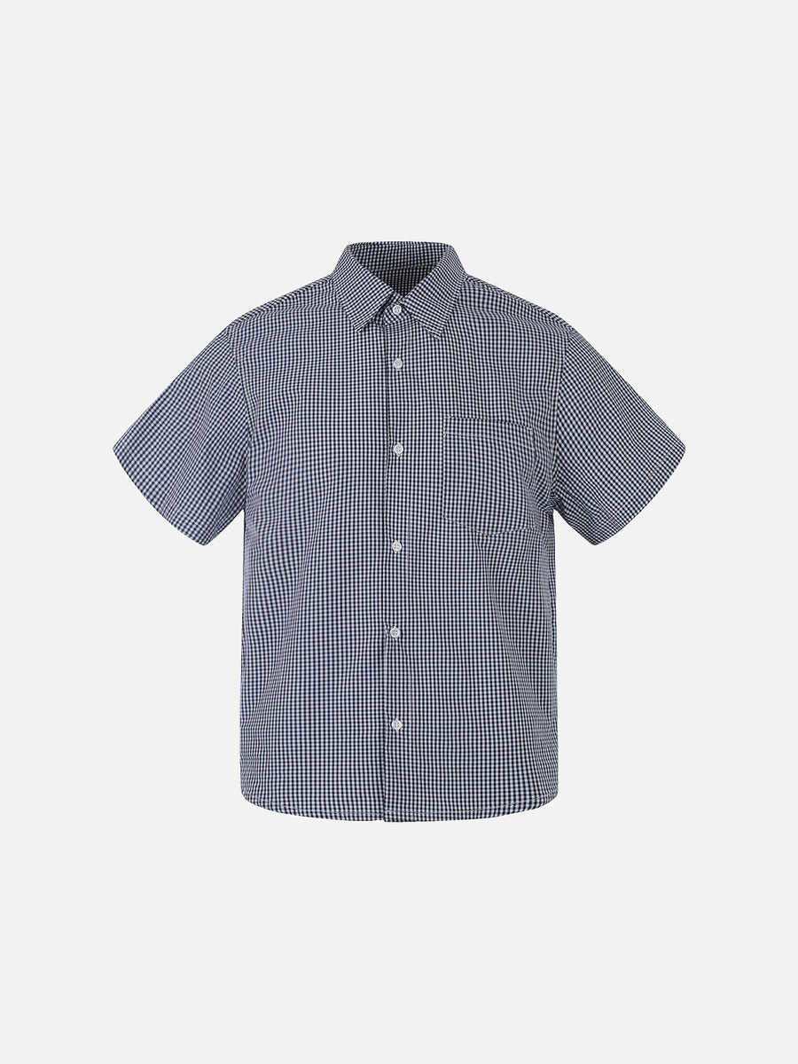 DAXUEN Navy and white gingham short-sleeved shirt