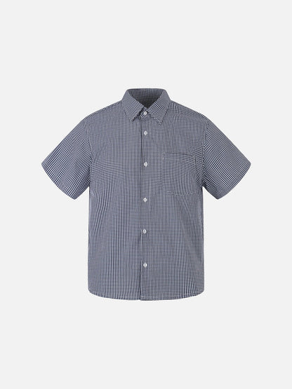 DAXUEN Navy and white gingham short-sleeved shirt