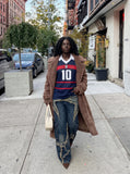DAXUEN navy blue mesh polo with white number 10 — model photo