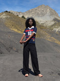 DAXUEN navy blue mesh polo with white number 10 — model photo