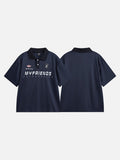 DAXUEN Navy oversized polo shirt with graphics