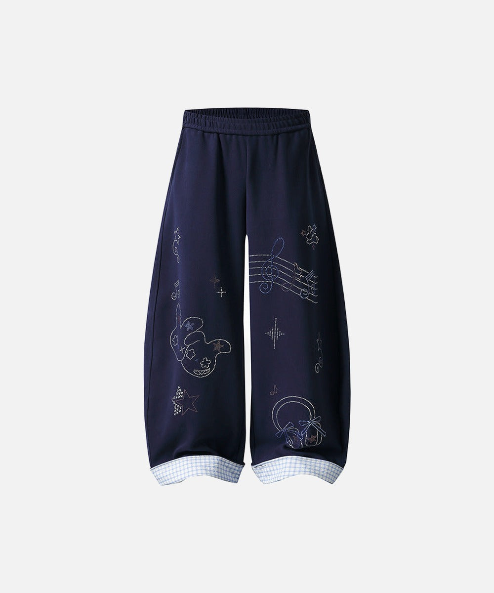 DAXUEN Navy wide-leg sweatpants with embroidered graphics