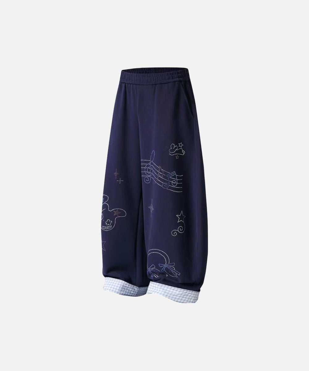 DAXUEN Navy wide-leg sweatpants with embroidered graphics