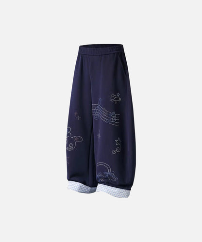 DAXUEN Navy wide-leg sweatpants with embroidered graphics