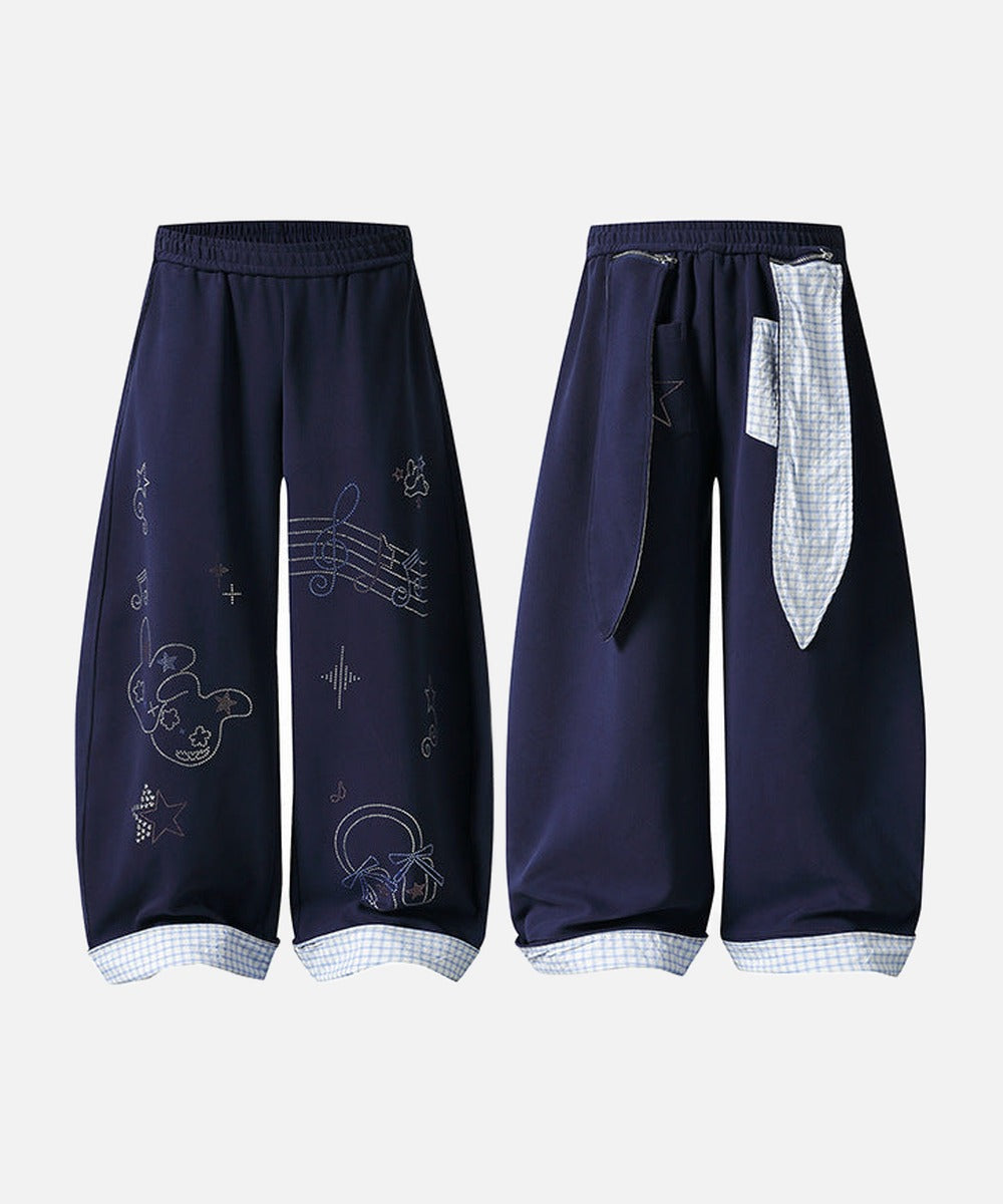 DAXUEN Navy wide-leg sweatpants with embroidered graphics