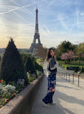 DAXUEN Navy Wide-Leg Sweatpants with Skyline Graphic | DAXUEN — model photo