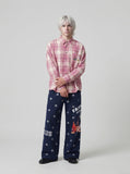 DAXUEN Navy Wide-Leg Sweatpants with Skyline Graphic | DAXUEN — model photo