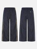 DAXUEN dark navy wide-leg trousers with gold stripes