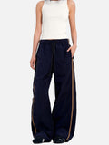 DAXUEN dark navy wide-leg trousers with gold stripes
