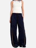 DAXUEN dark navy wide-leg trousers with gold stripes