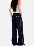 DAXUEN dark navy wide-leg trousers with gold stripes