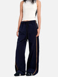 DAXUEN dark navy wide-leg trousers with gold stripes
