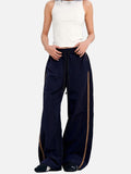 DAXUEN dark navy wide-leg trousers with gold stripes