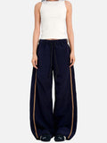 DAXUEN dark navy wide-leg trousers with gold stripes