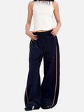 DAXUEN dark navy wide-leg trousers with gold stripes