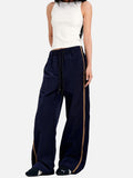 DAXUEN dark navy wide-leg trousers with gold stripes