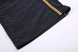 DAXUEN navy wide-leg trousers with zig-zag stripe