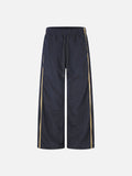 DAXUEN navy wide-leg trousers with zig-zag stripe