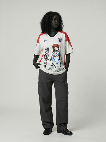 DAXUEN Relaxed-fit short-sleeved graphic tee with anime design — model photo