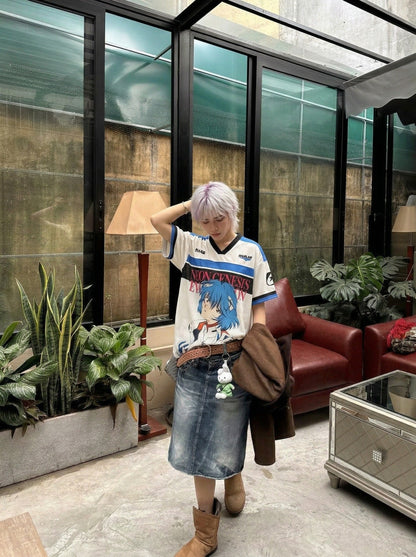 DAXUEN Short-sleeve jersey T-shirt with anime graphic — model photo