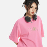 DAXUEN bright pink and charcoal grey neon green digital clock graphic t-shirt