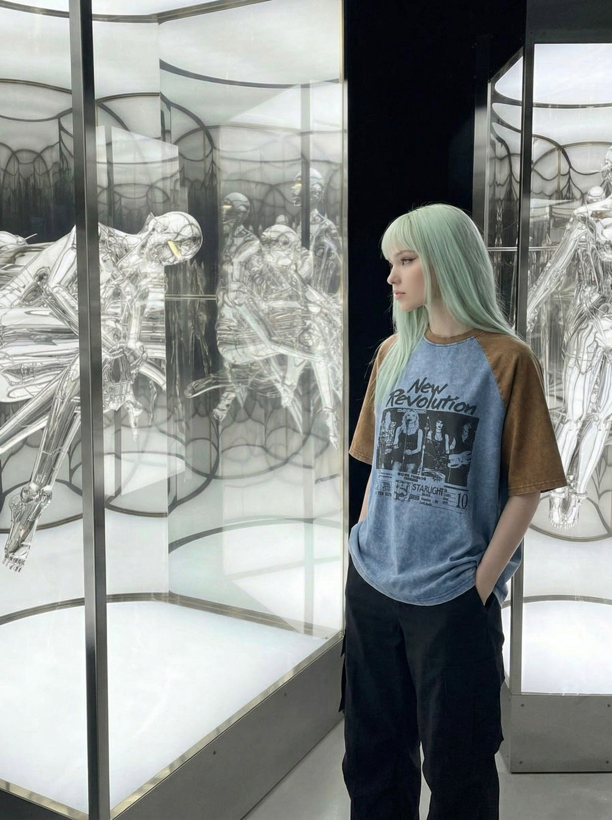 DAXUEN Oversized raglan sleeve t-shirt with graphic print — model photo