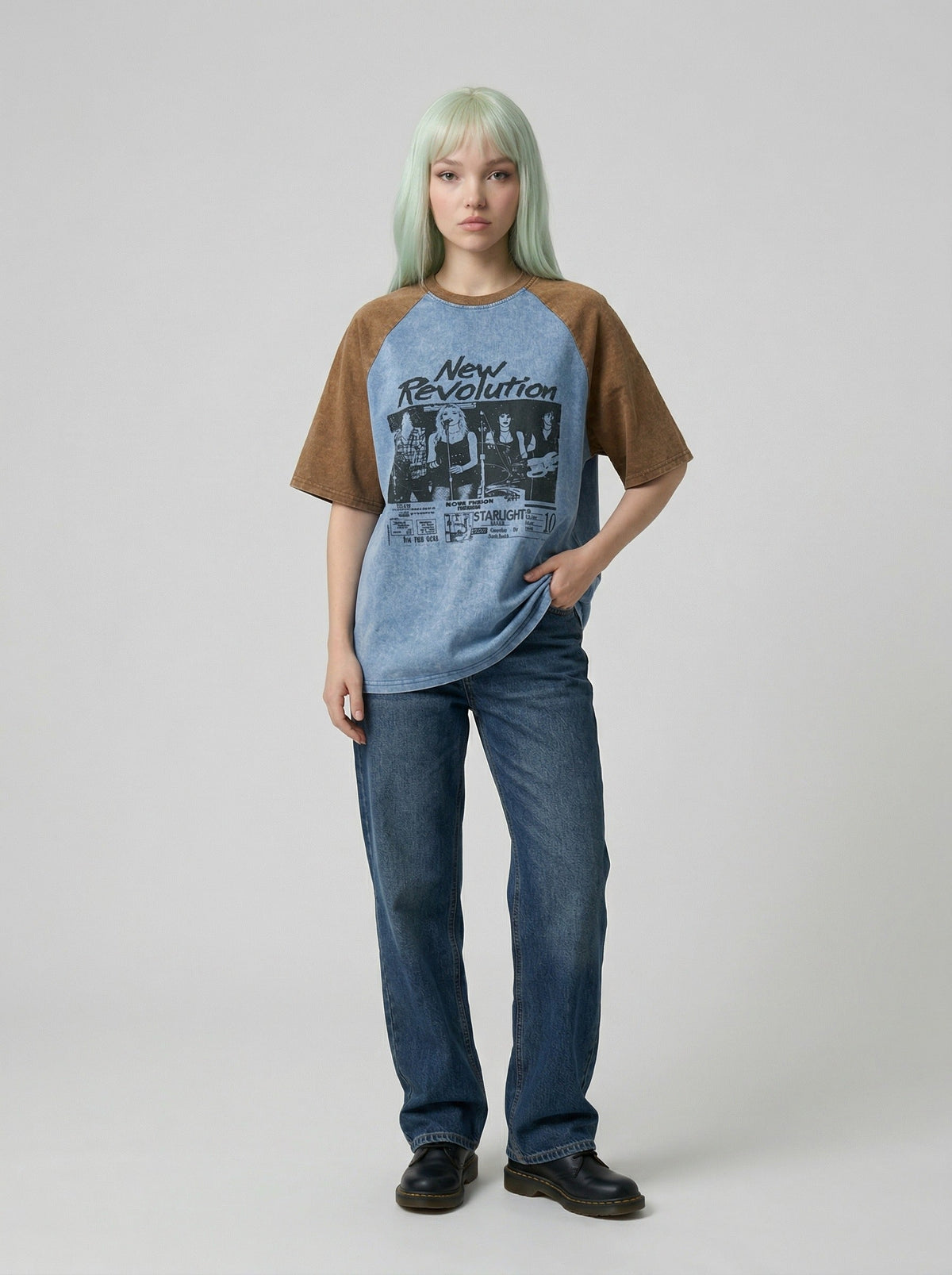 DAXUEN Oversized raglan sleeve t-shirt with graphic print — model photo
