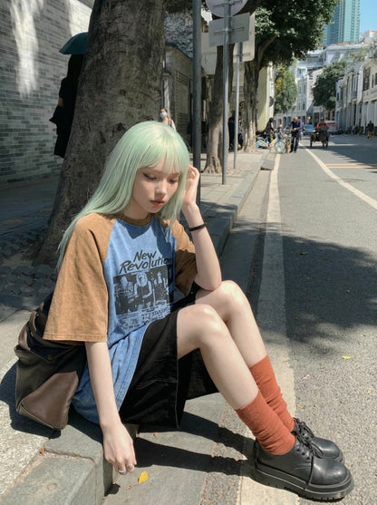 DAXUEN Oversized raglan sleeve t-shirt with graphic print — model photo