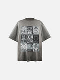 DAXUEN faded grey nine-panel newsprint graphic tee