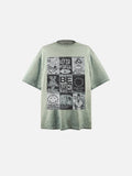 DAXUEN faded grey nine-panel newsprint graphic tee