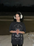 DAXUEN Distressed oversized crew-neck t-shirt with graphic prints — model photo