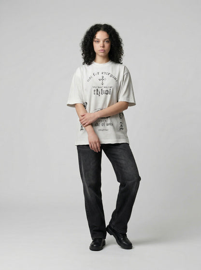 DAXUEN Distressed oversized crew-neck t-shirt with graphic prints — model photo