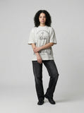 DAXUEN Distressed oversized crew-neck t-shirt with graphic prints — model photo