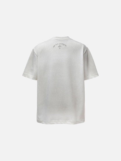 DAXUEN Distressed oversized crew-neck t-shirt with graphic prints