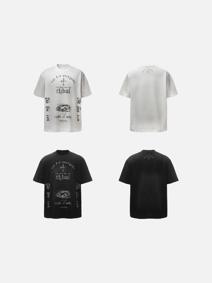 DAXUEN Distressed oversized crew-neck t-shirt with graphic prints