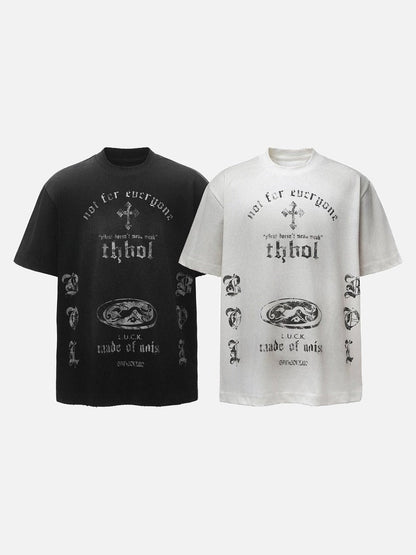 DAXUEN Distressed oversized crew-neck t-shirt with graphic prints